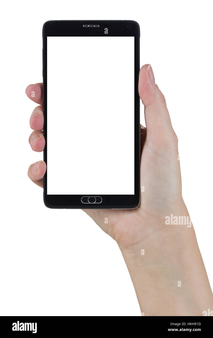 Female Hand Holding A Smart Phone with Blank Screen Isolated on a White ...