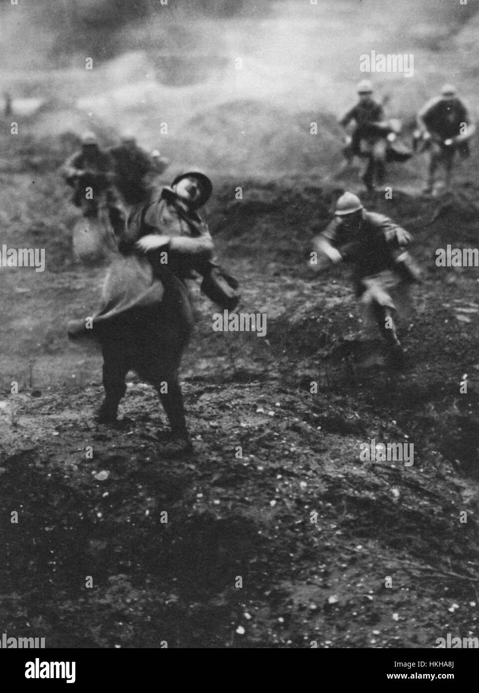 BATTLE OF VERDUN February-December 1916. The famous sometimes disputed photo of a French soldier being hit during an attach. Stock Photo