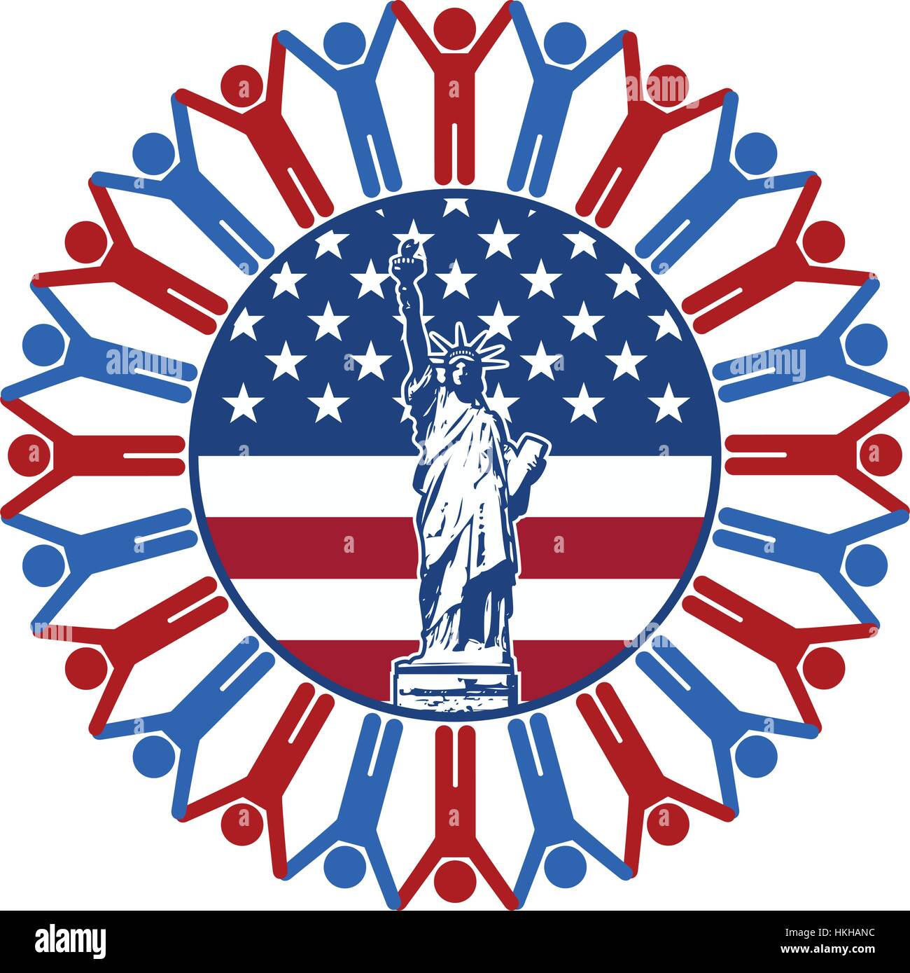 vector icon with flag of United States of America, statue of liberty, republican and democrat symbols of people Stock Vector