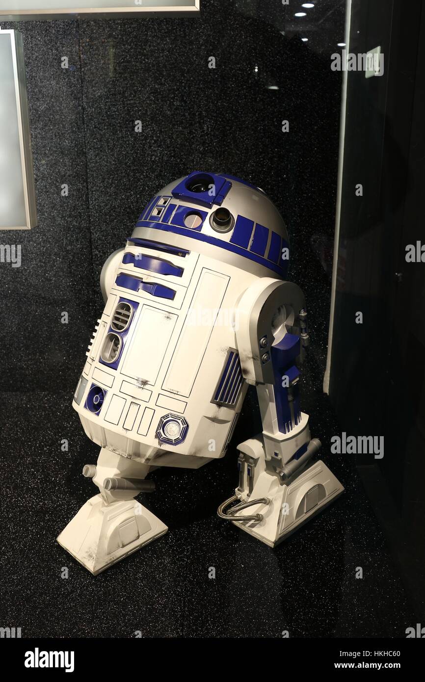 R2D2 on display at Bentalls shopping center in Kingston-upon-Thames, London, in December 2016 for the new movie release. Stock Photo