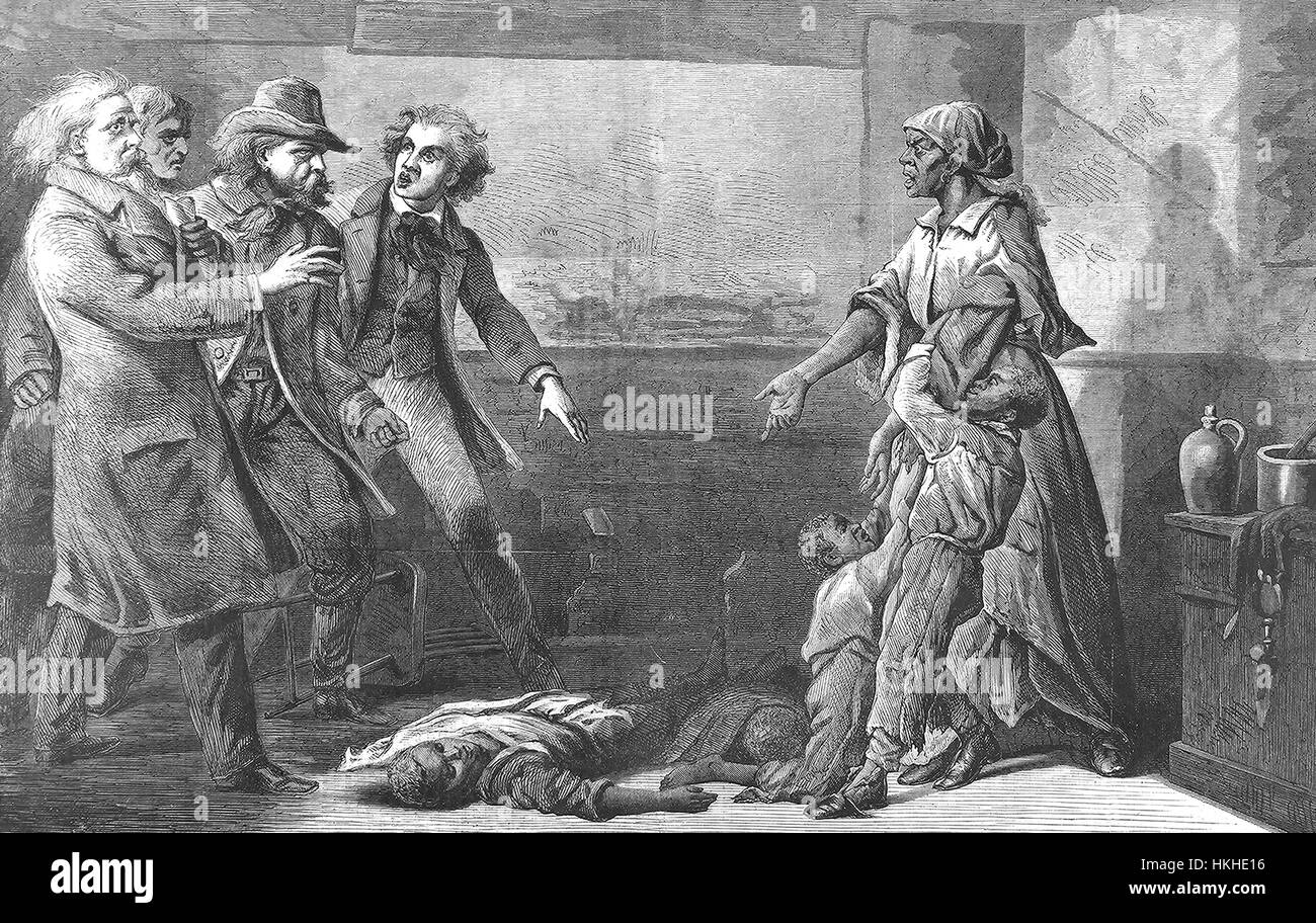 A painting depicting a scene of men attempting to capture Margaret Garner and her children, Garner and her children were run away slaves, during their capture she killed her two year old daughter and injured her other children with the intent of killing herself as well instead of being returned to slavery, her trial raised the issue of whether she should be tried as a person or as property as she was an escaped slave captured in the free state of Ohio, she was sent back to her master who then moved her to various locations in order to keep her from being extradited for a murder trial, her life Stock Photo