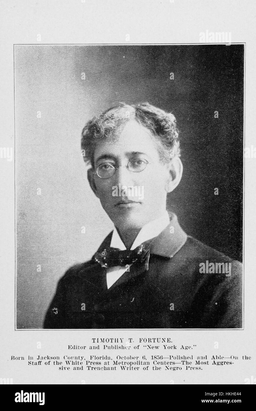 Black and white photograph, portrait, of Timothy T Fortune, an orator, civil rights leader, journalist, writer, editor and publisher, was the editor of the nation's leading African-American newspaper The New York Age, and was the leading economist in the black community, 1902. From the New York Public Library. Stock Photo