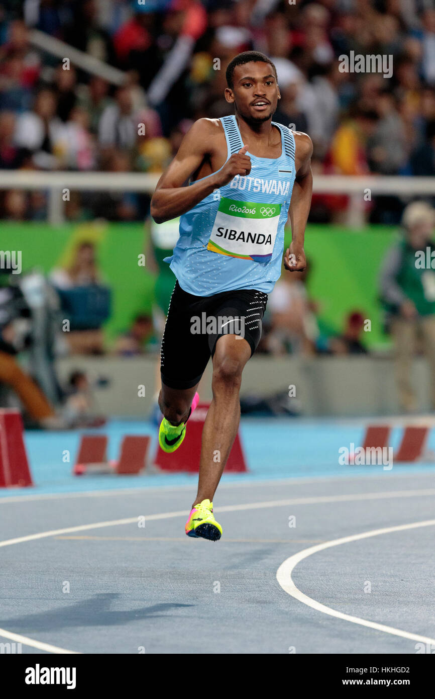 Rio de Janeiro, Brazil. 12 August 2016.  Athletics, Karabo Sibanda (BOT)  competing in the men's 400m heats at the 2016 Olympic Summer Games. ©Paul J. Stock Photo