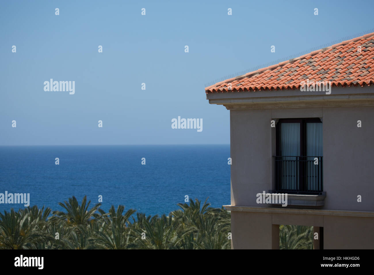 summer cottage in front of sea. horizon, ocean, nature, vacation. Stock Photo