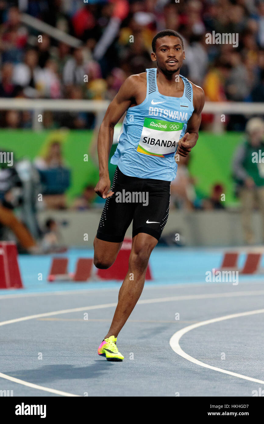 Rio de Janeiro, Brazil. 12 August 2016.  Athletics, Karabo Sibanda (BOT)  competing in the men's 400m heats at the 2016 Olympic Summer Games. ©Paul J. Stock Photo