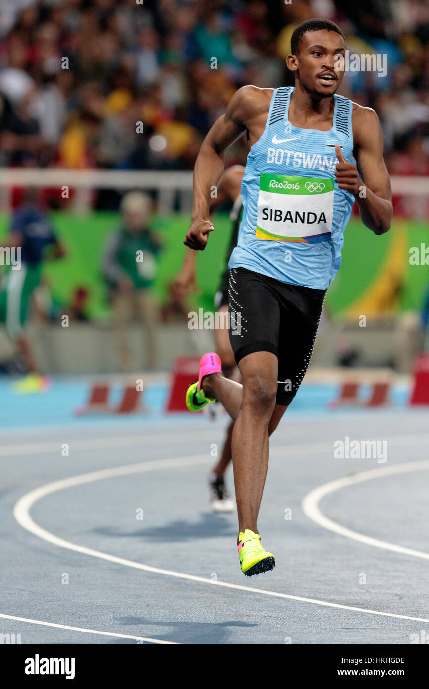 Rio de Janeiro, Brazil. 12 August 2016.  Athletics, Karabo Sibanda (BOT)  competing in the men's 400m heats at the 2016 Olympic Summer Games. ©Paul J. Stock Photo