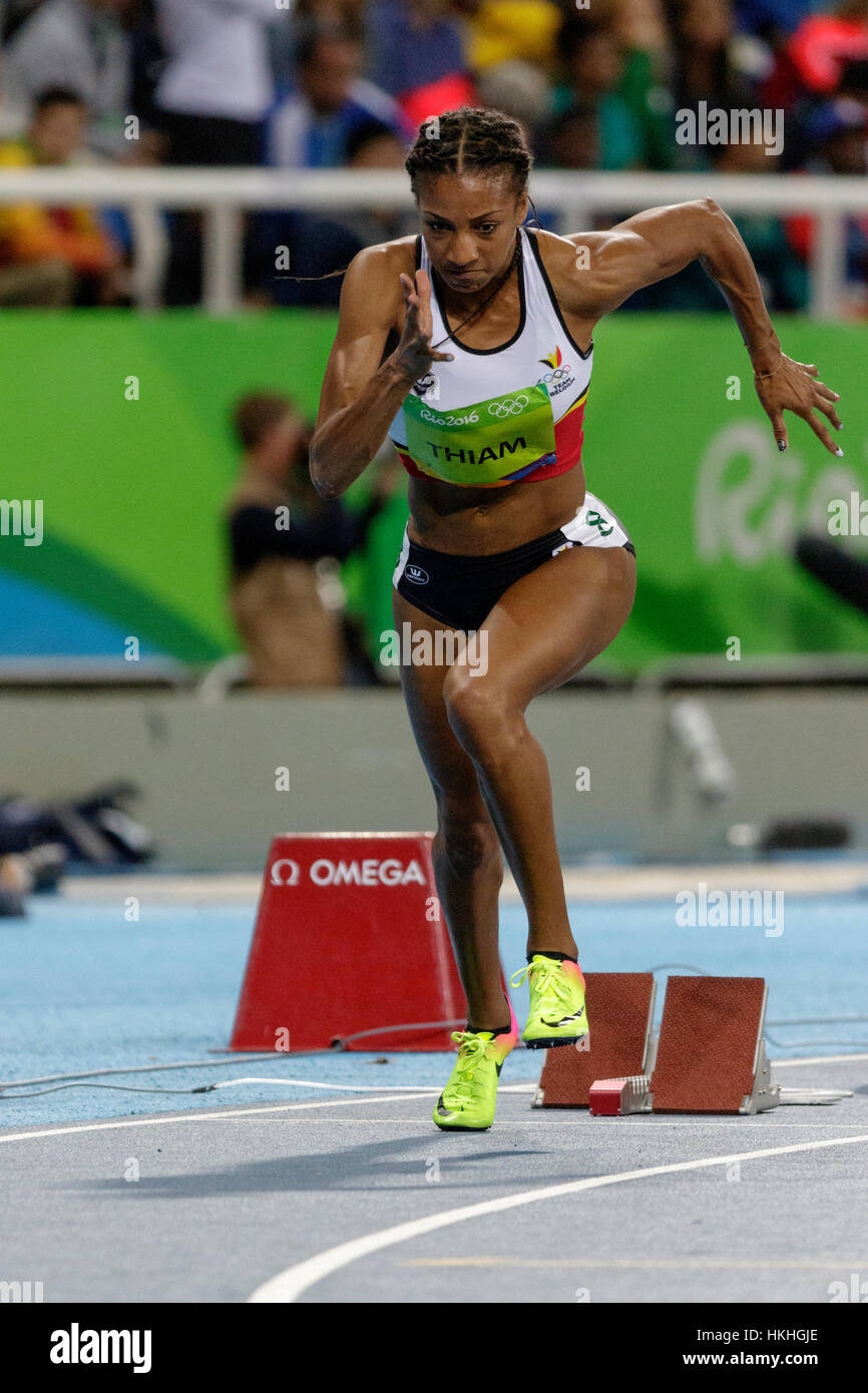 Rio de Janeiro, Brazil. 12 August 2016.  Athletics, Nafissatou Thiem Thiam (BEL) competing in the Women's Heptathlon 200m at the 2016 Olympic Summer G Stock Photo