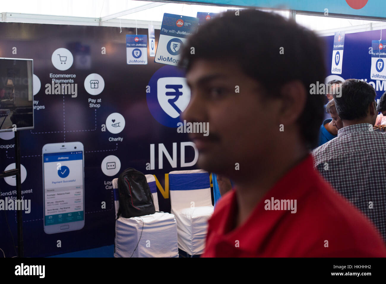 HYDERABAD, INDIA - JANUARY 19,2017 Visitors at Digi Dhan Mela at People's Plaza in Hyderabad.The two day mela is a joint initiative by Telangana State Stock Photo