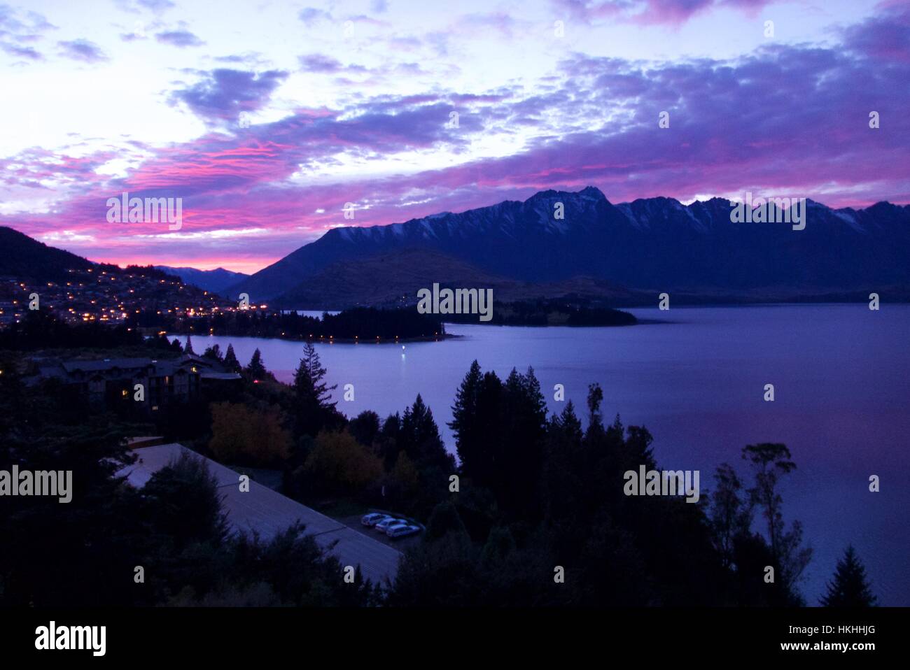 Queenstown New Zealand South Island Sunrise. Stock Photo