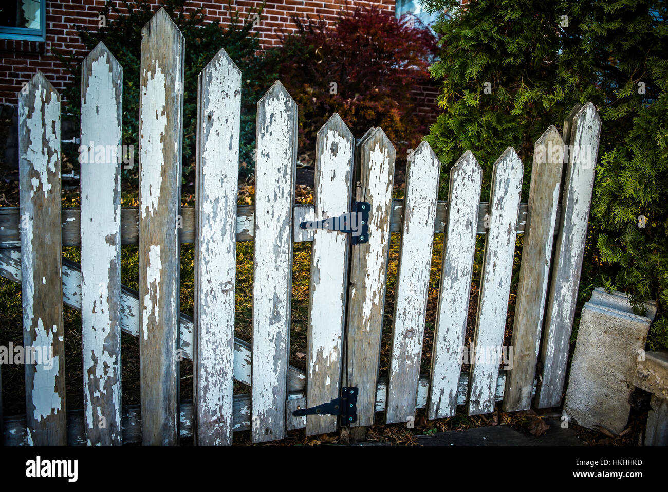 Old weathered white picket fence Stock Photo Alamy