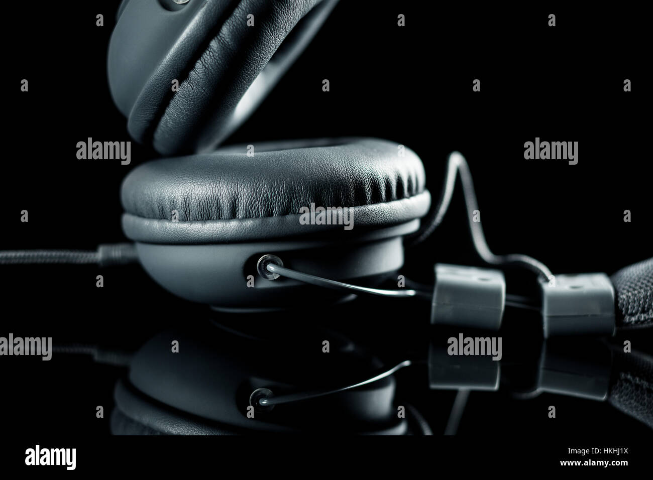 Detail of black vintage headphones Stock Photo Alamy