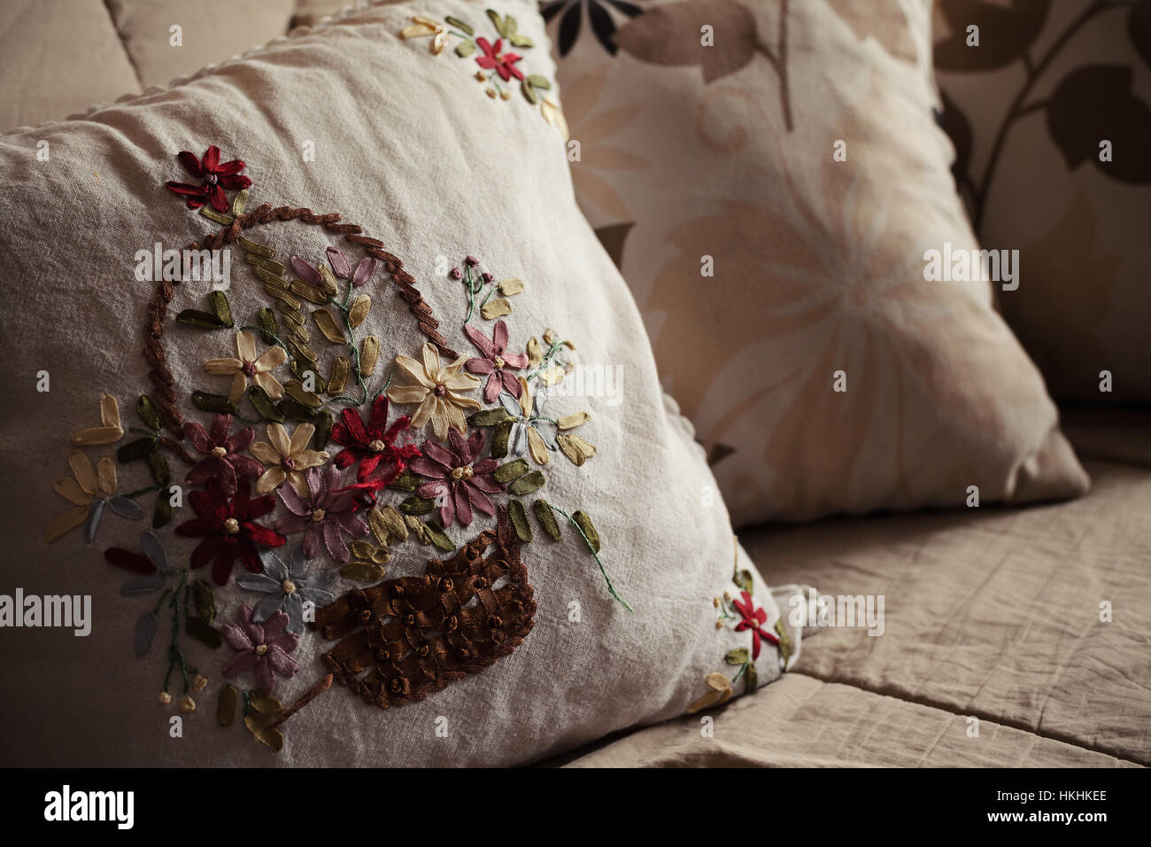 Just a closeup view on decorative pillows. Stock Photo