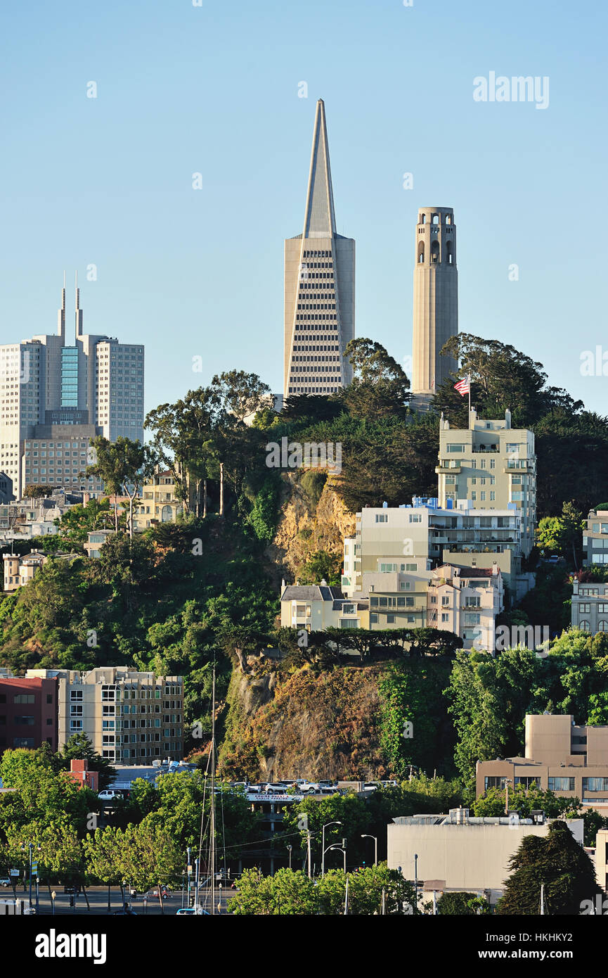 San Francisco city downtown landmark in sunset Stock Photo Alamy