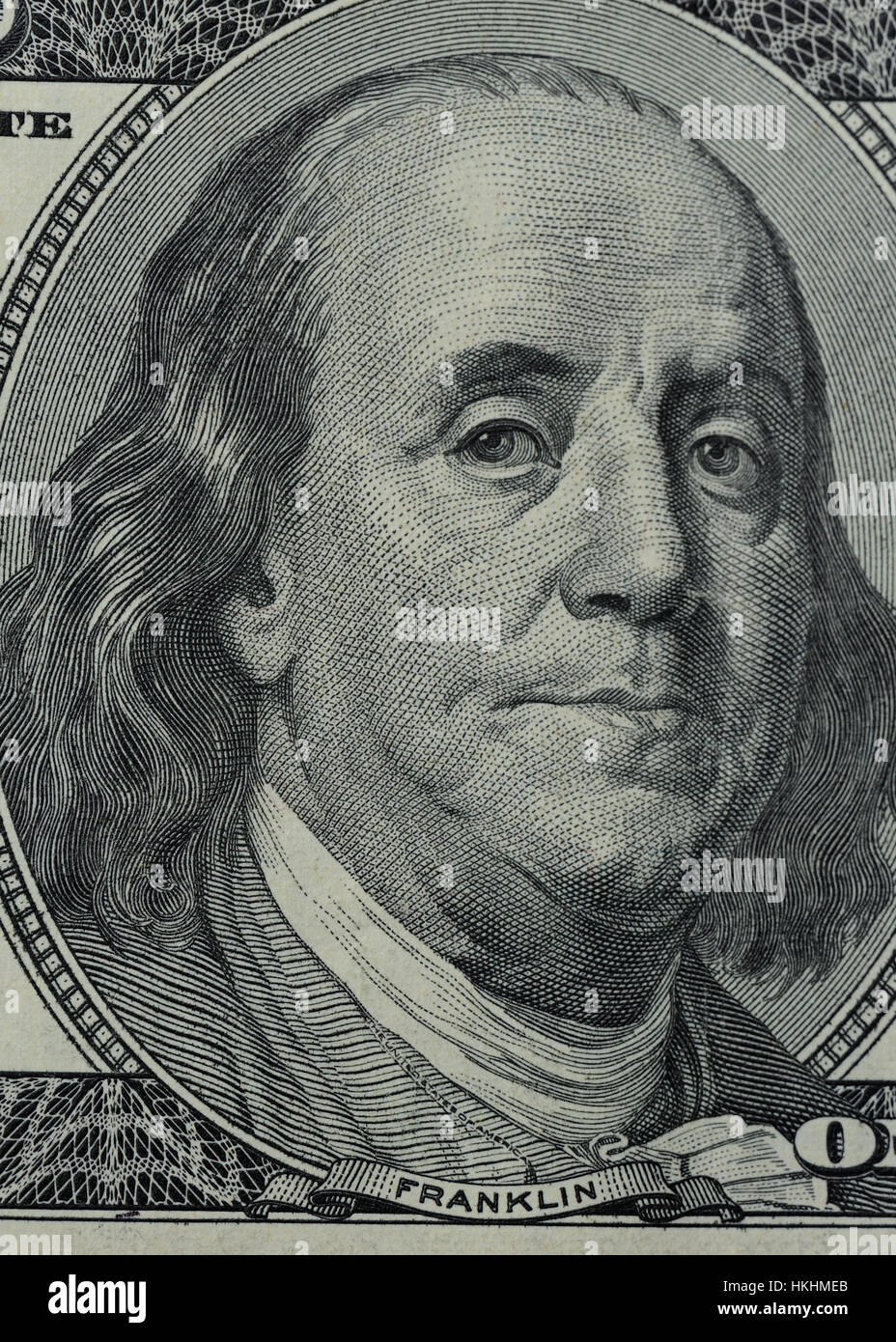 close up of Franklin on 100 dollars bill Stock Photo