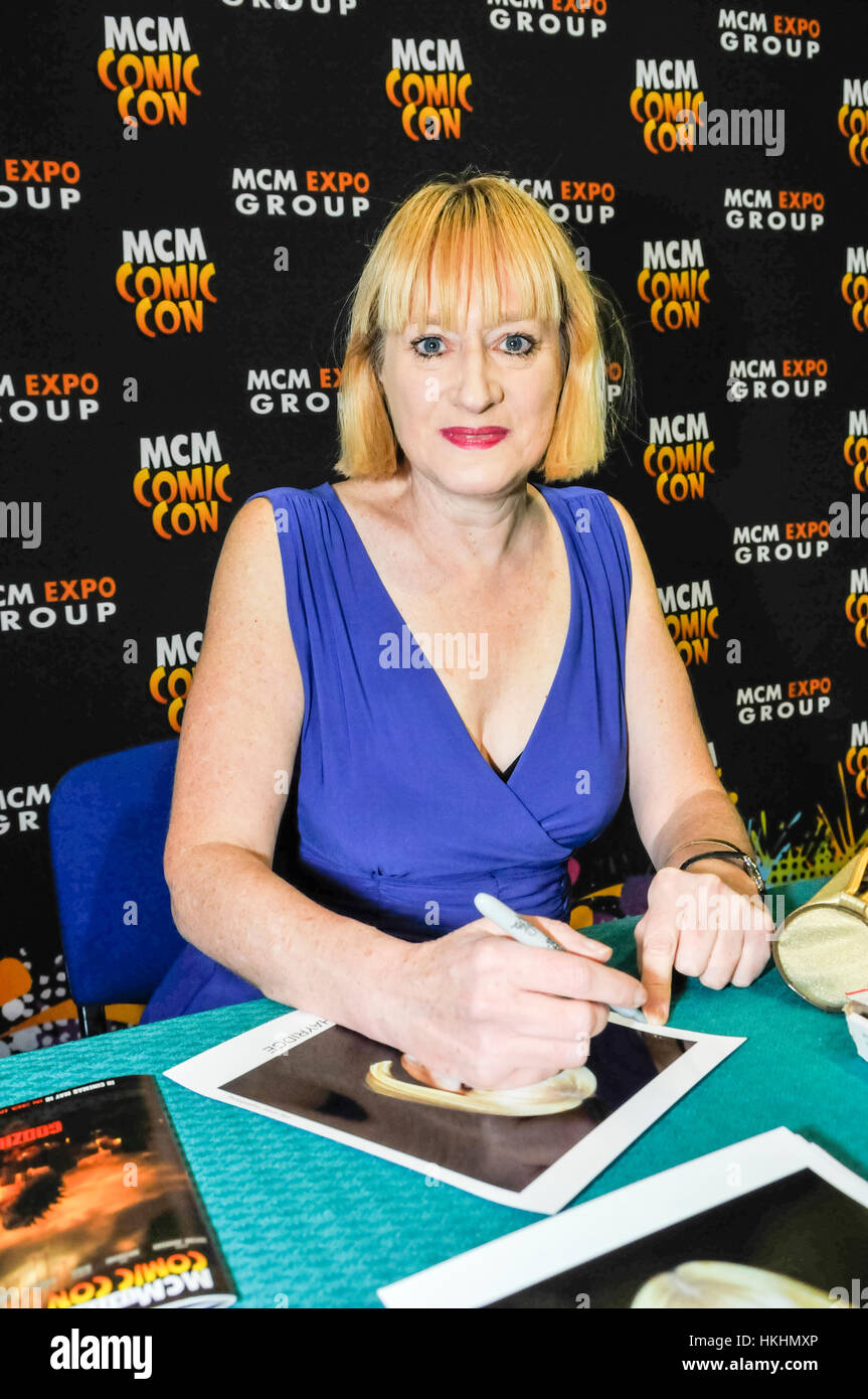 Dublin, Ireland. 13 Apr 2014 - Comedian and actress Hattie Hayridge, who starred as the female version of Hollie in Red Dwarf series 3-5, at MCM Comic Con Stock Photo