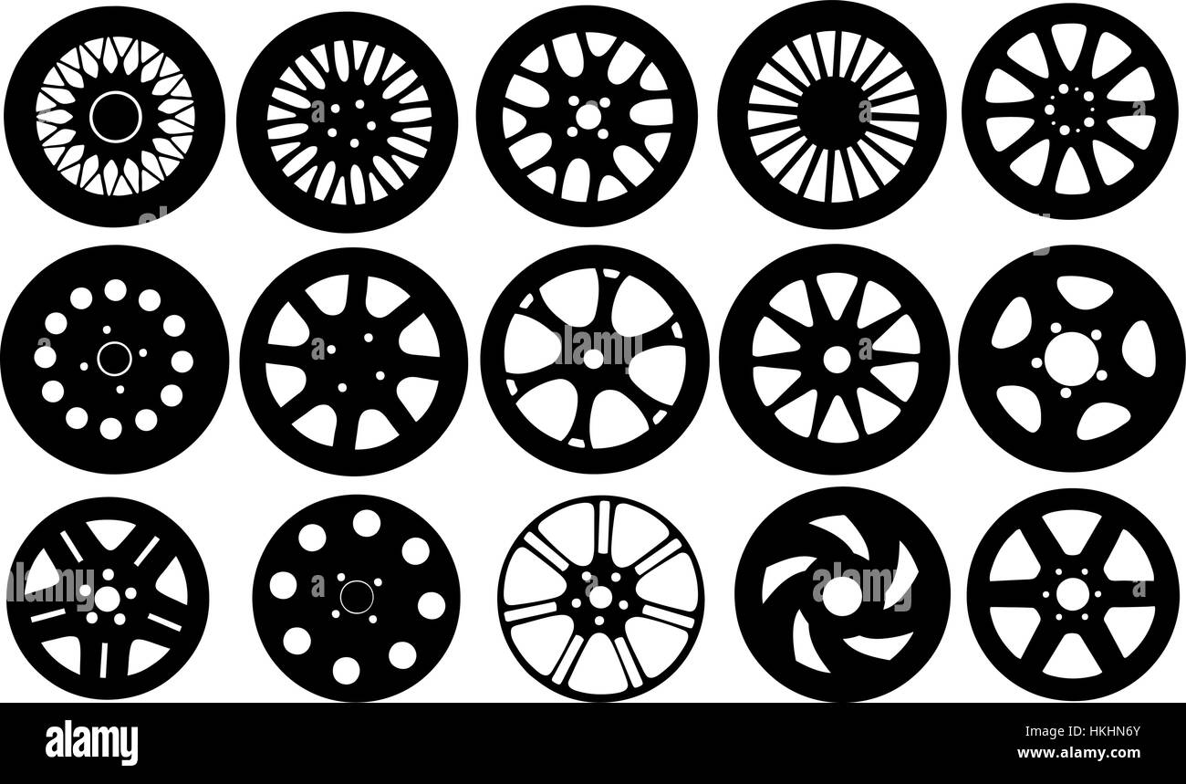 Set of different rims isolated Stock Vector
