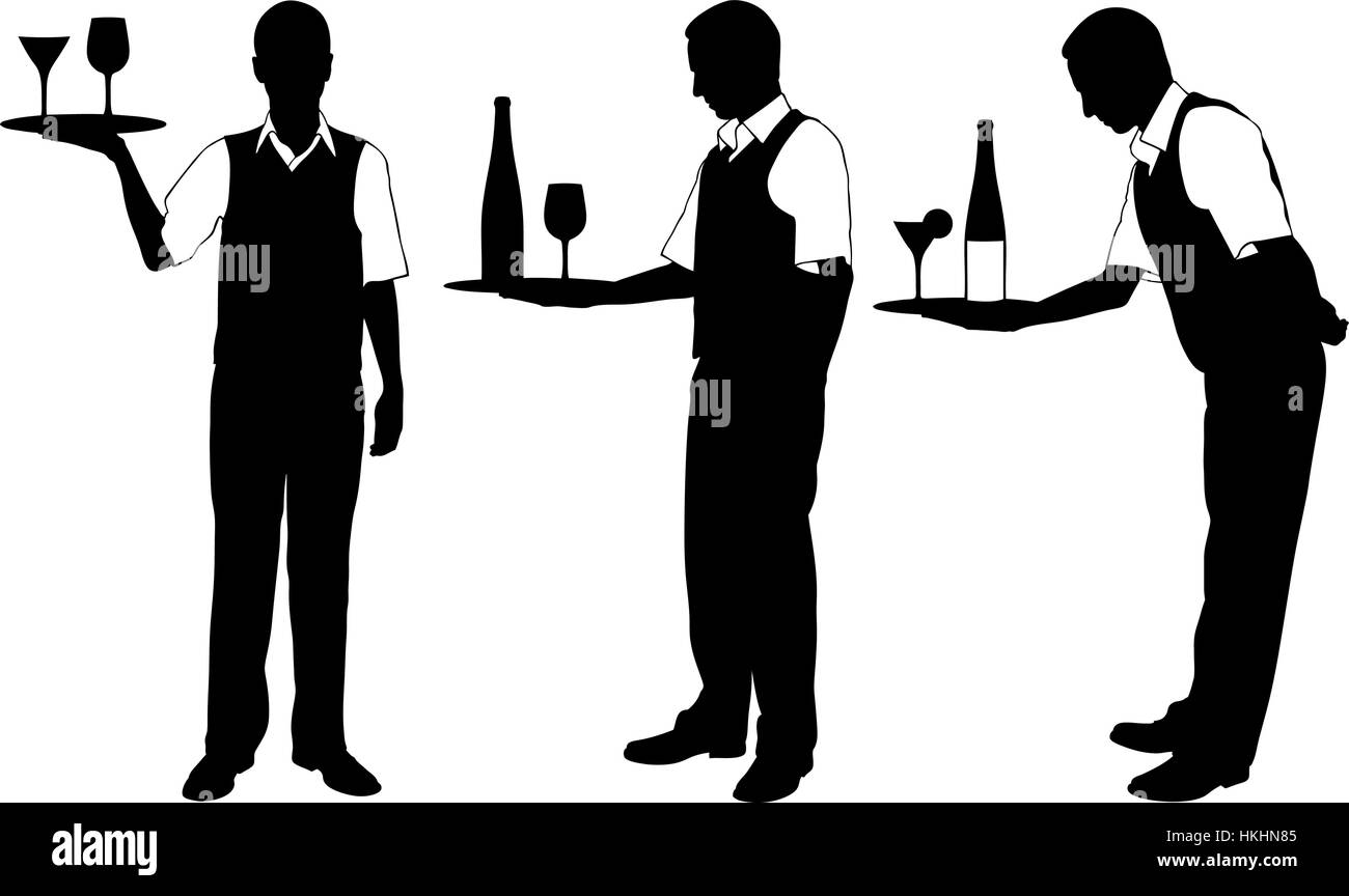 Set of different waiters with trays isolated Stock Vector Image & Art