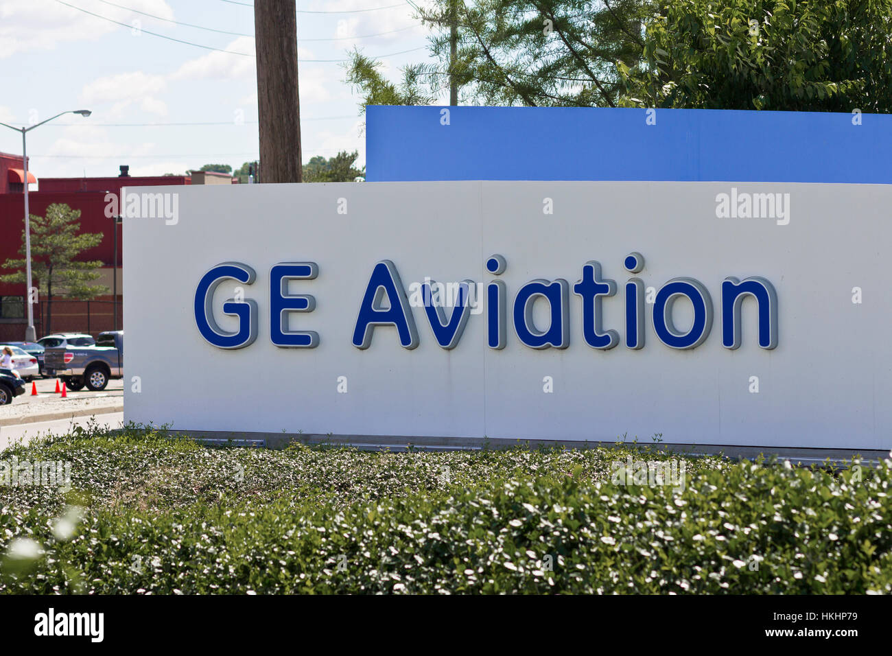 Cincinnati - Circa June 2016: Logos From the General Electric Aviation Facility. GE Aviation is a Provider of Jet Engines V Stock Photo