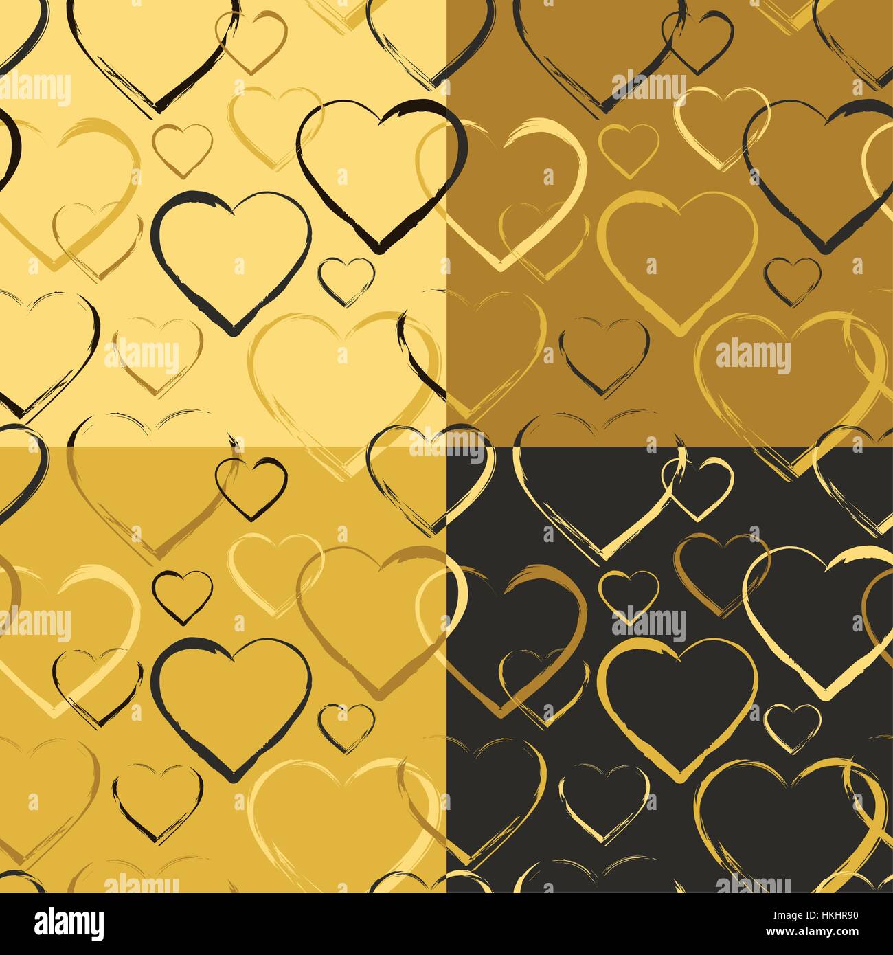 Set of Golden Hearts Seamless patterns Stock Vector