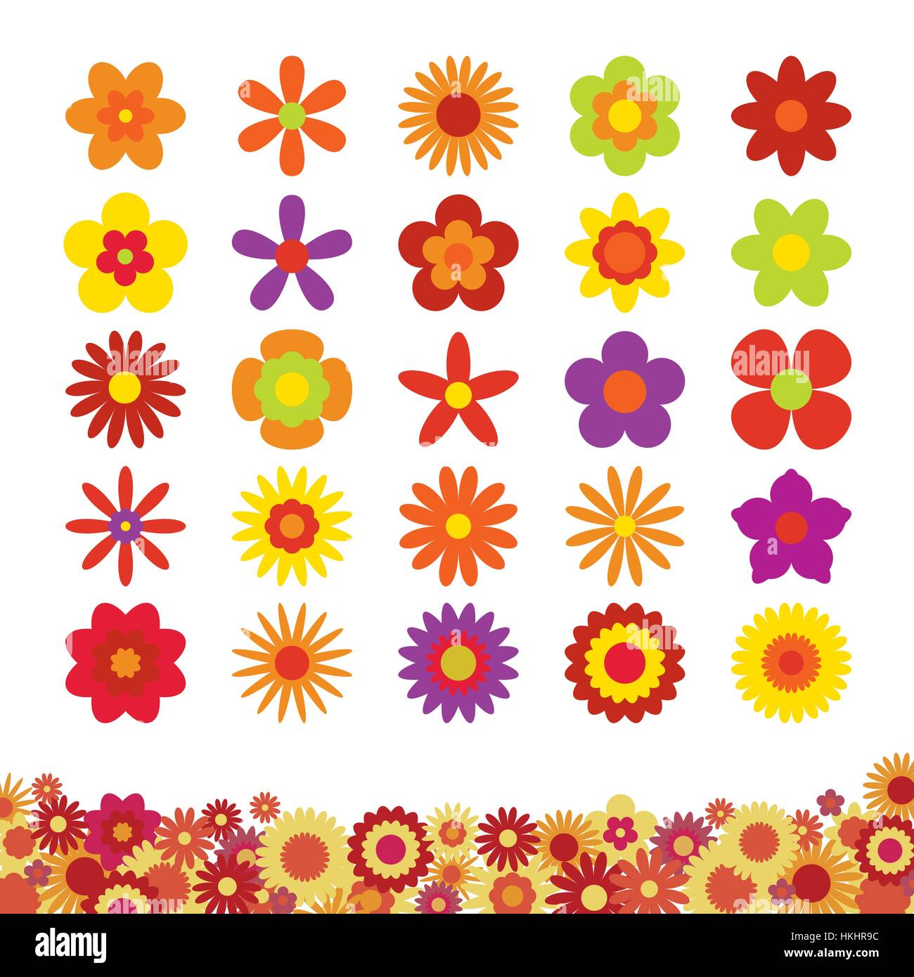 Set of Flowers Isolated on White Background Stock Vector