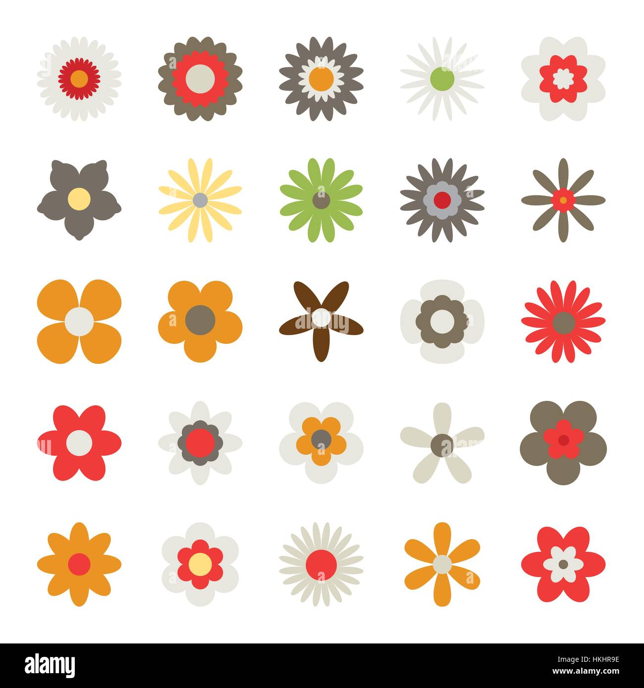 Set of Flowers Isolated on White Background Stock Vector