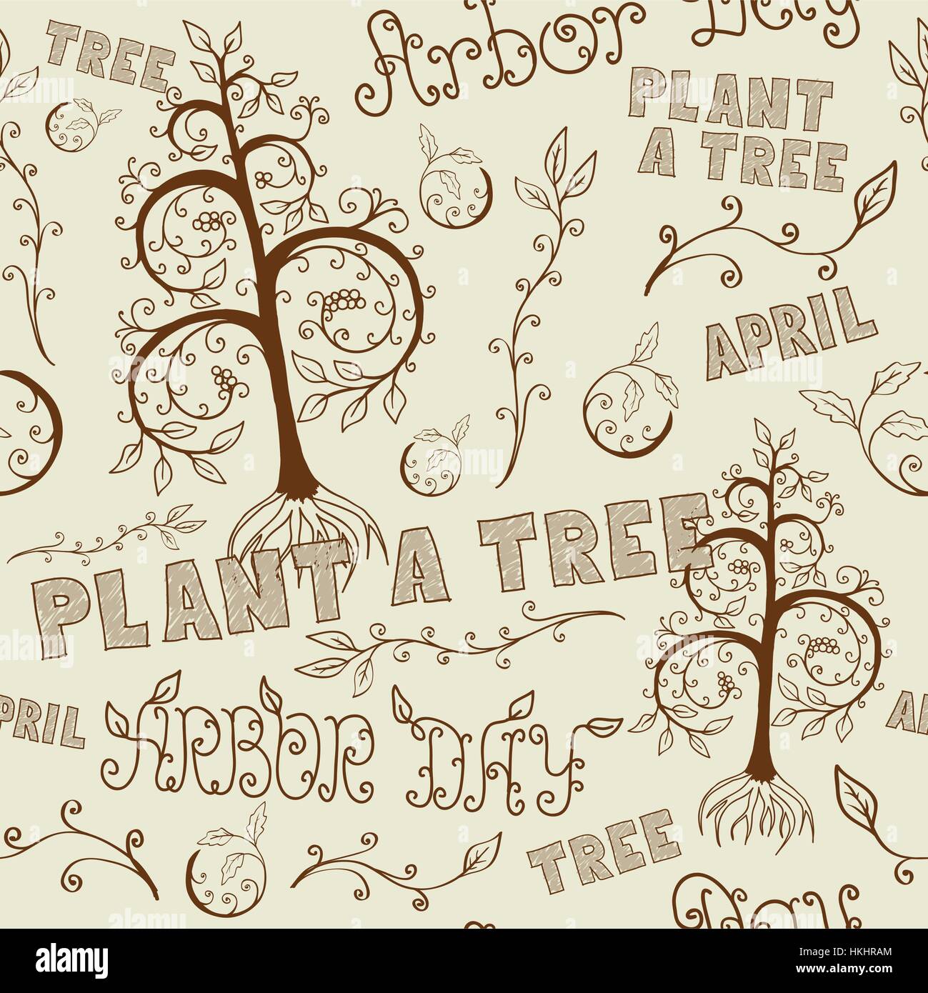 Arbor Day Hand Drawn Seamless Floral Pattern Stock Vector Image & Art ...