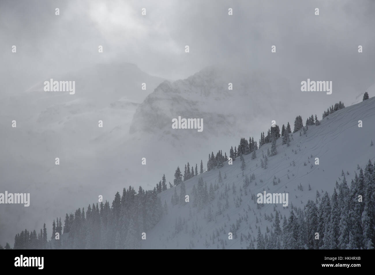 Moody stormy winter weather in the mountains over telluride, colorado Stock Photo