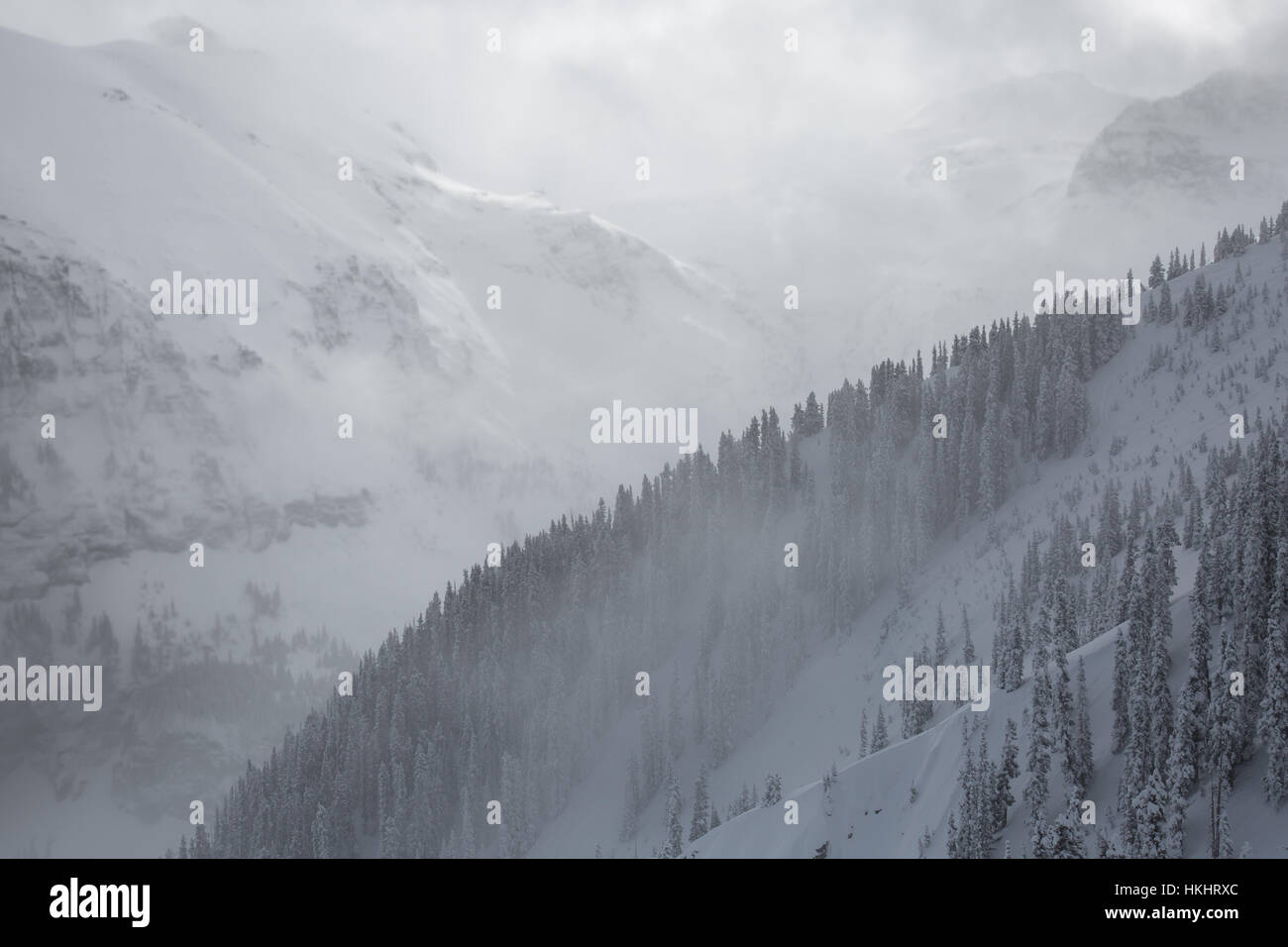 Moody stormy winter weather in the mountains over telluride, colorado Stock Photo
