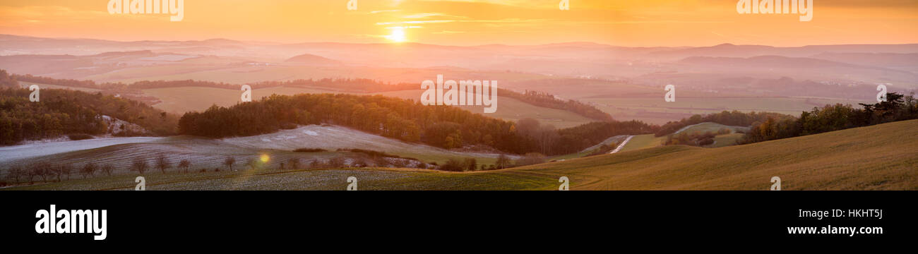 Sunset over the cesky kras, Bohemia, Czech republic, Europe Stock Photo