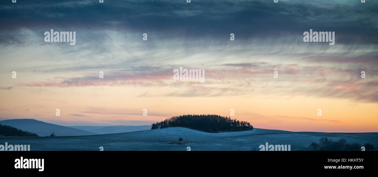 Sunset over the cesky kras, Bohemia, Czech republic, Europe Stock Photo