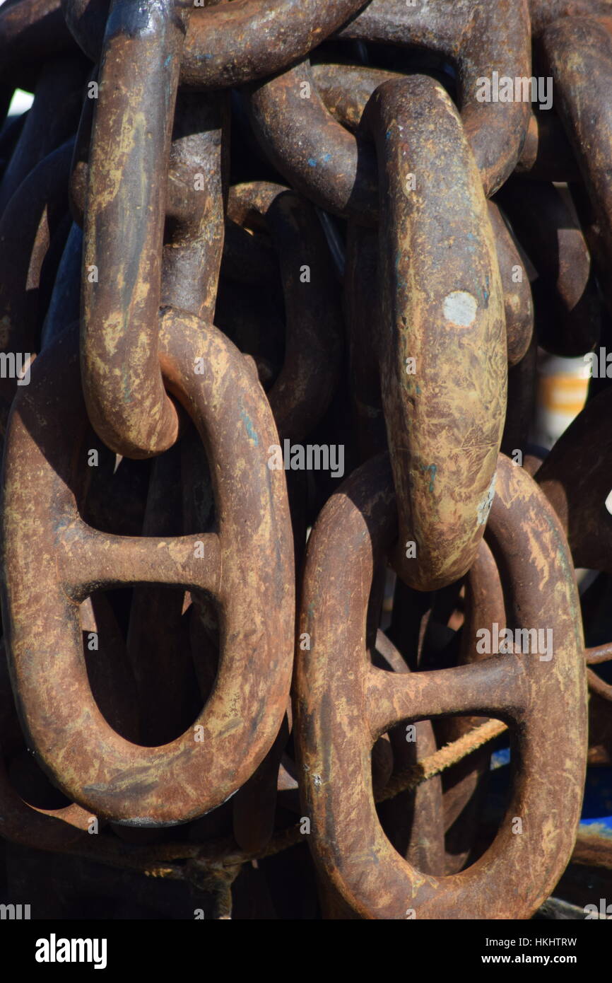 Rusty anchor chain Stock Photo