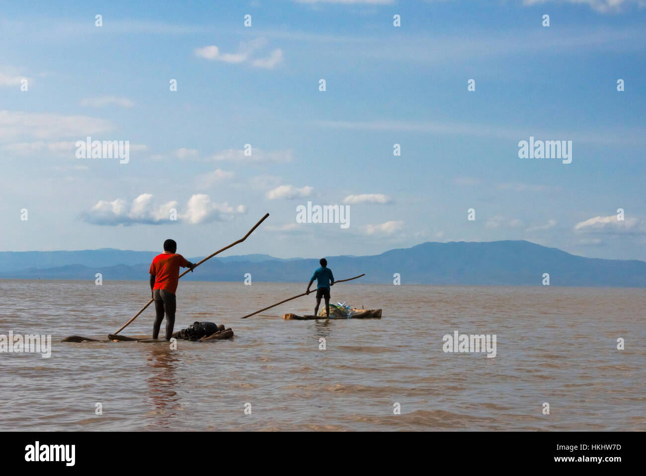 Fisherman on a fishing boat on Lake Shalla, Abijatta-Shalla Lakes National Park, Ethiopia Stock Photo