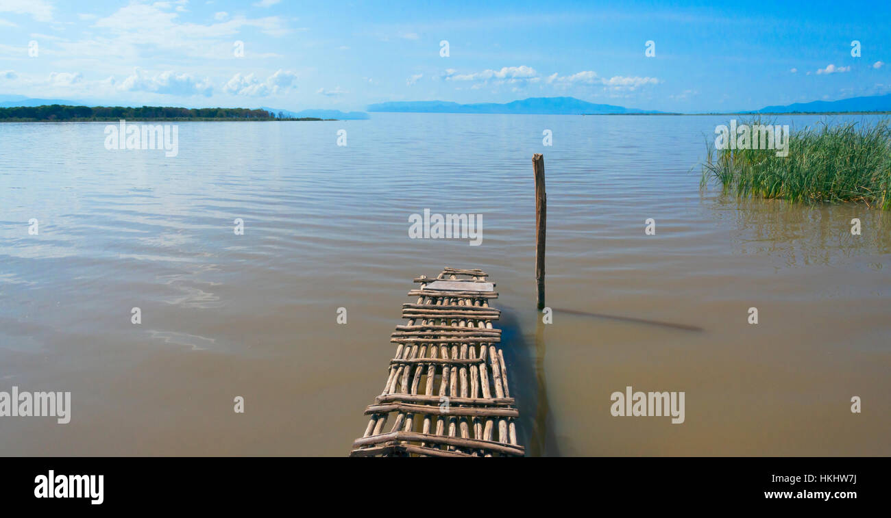 Bamboo raft on Lake Shalla, Abijatta-Shalla Lakes National Park, Ethiopia Stock Photo