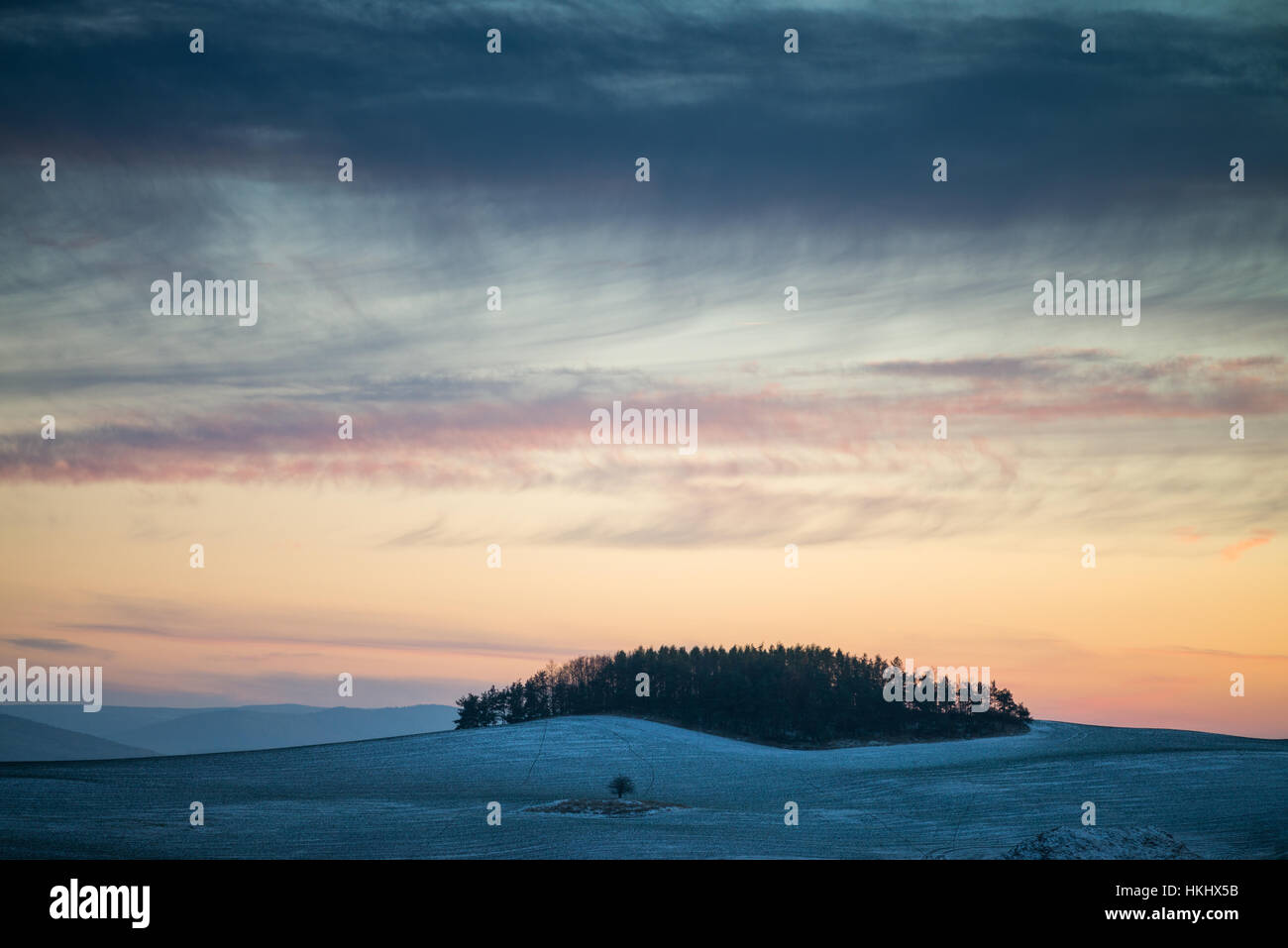 Sunset over the cesky kras, Bohemia, Czech republic, Europe Stock Photo