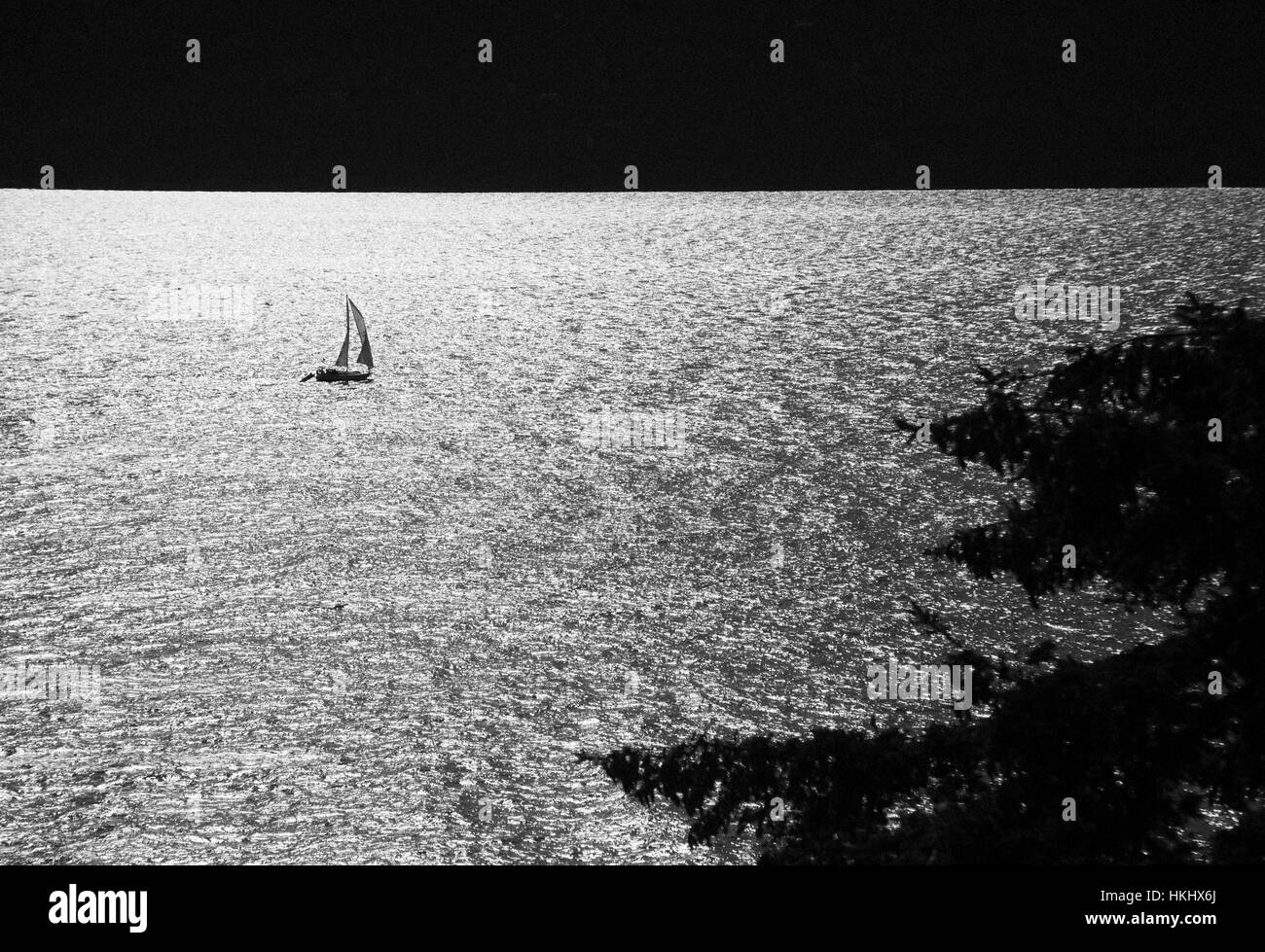 Sailboat on Strait of Georgia. West Vancouver, British Columbia, Canada Stock Photo