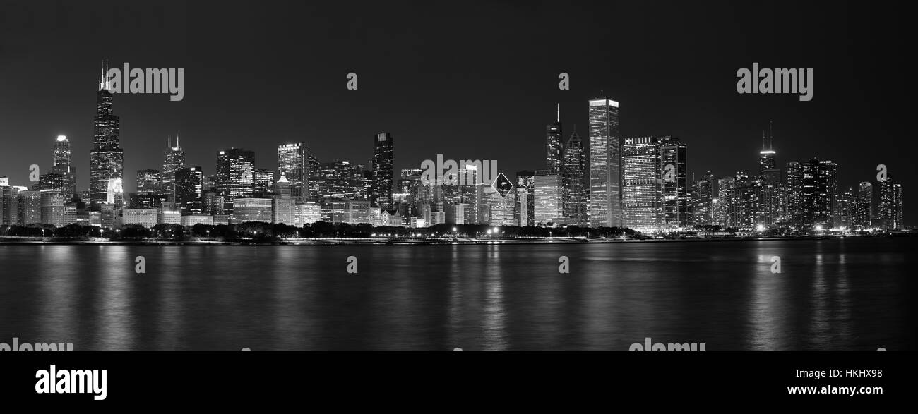 Chicago Skyline at Night Stock Photo