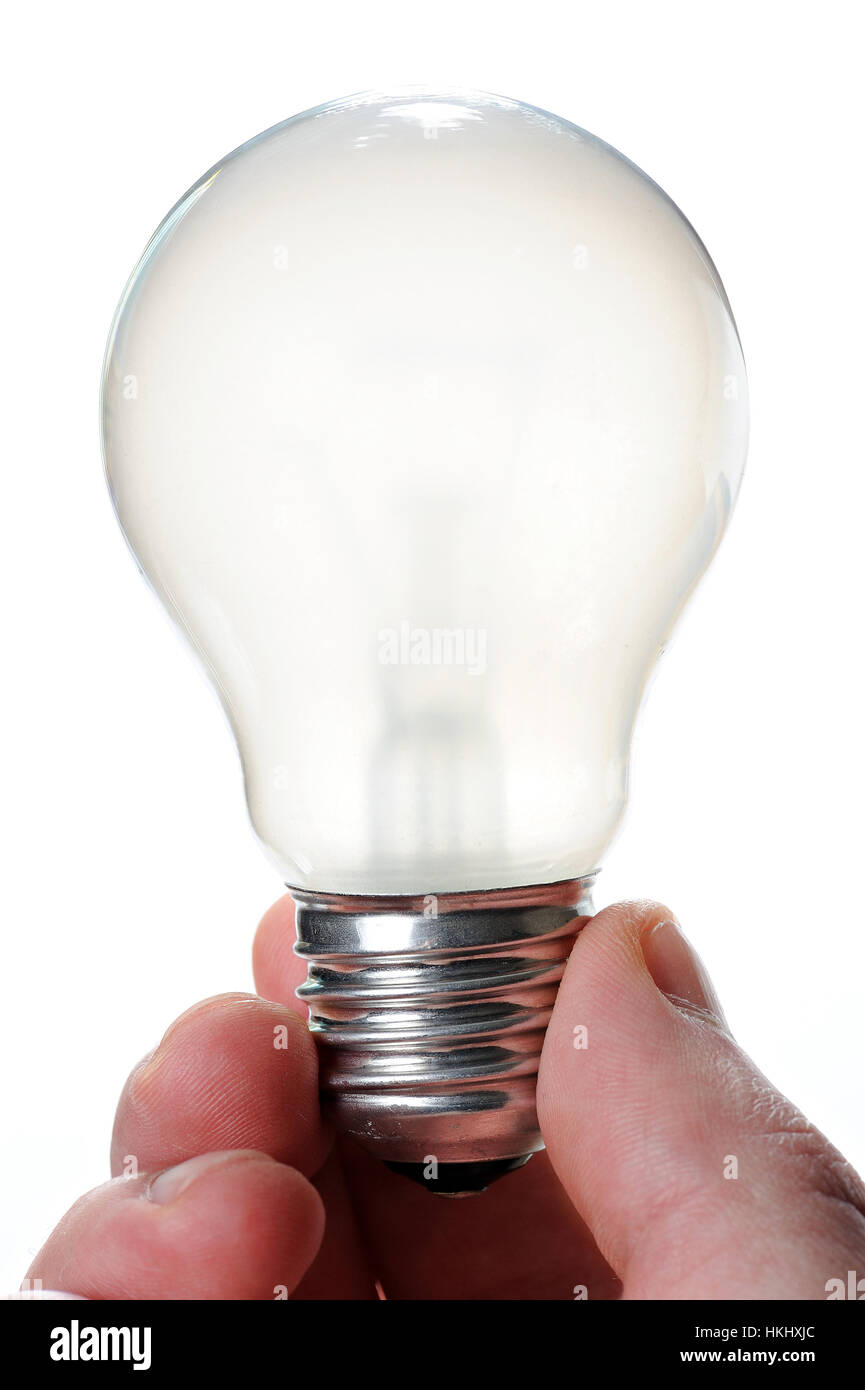 bulb light in hand isolated on white background Stock Photo - Alamy