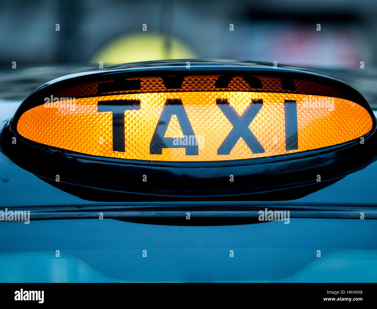 London Taxi Black Cab Illuminated Sign, London UK Stock Photo