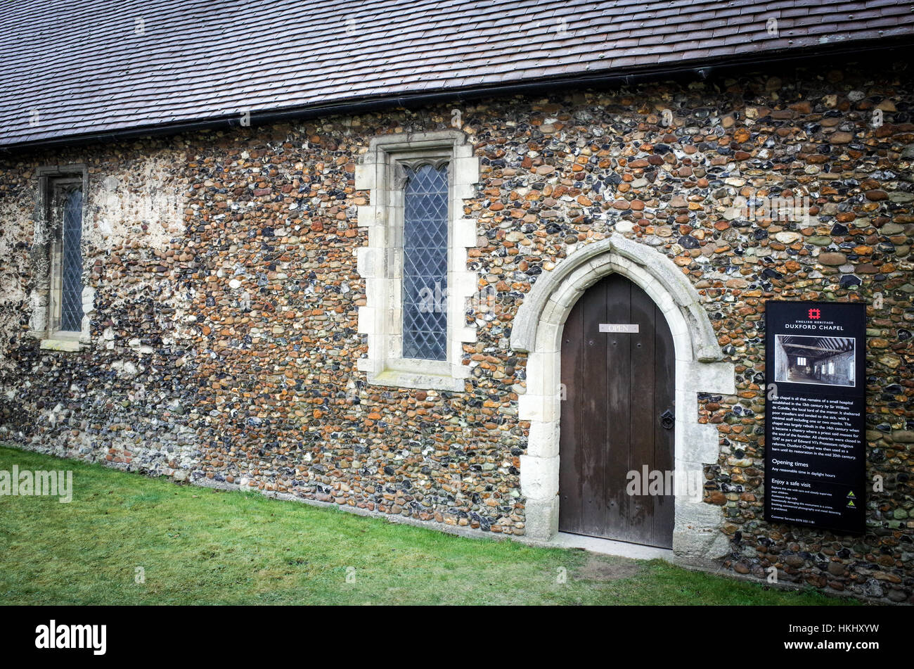 Duxford Chapel in Whittlesford, Cambridgeshire. This is a c14 Chantry Chapel that may once have been used as a leper hospital. English Heritage run. Stock Photo
