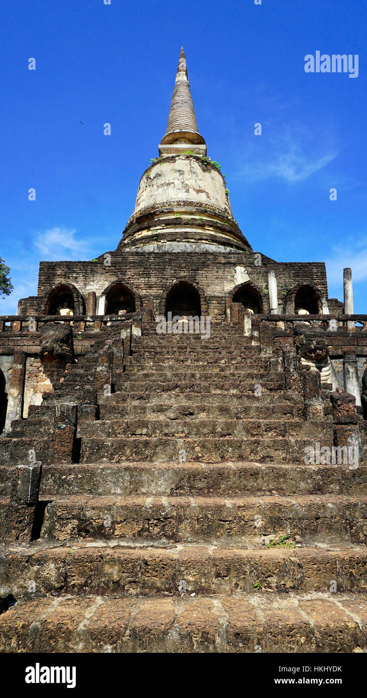 Historical Park Wat chang lom temple pagoda stair in Sukhothai world heritage Stock Photo