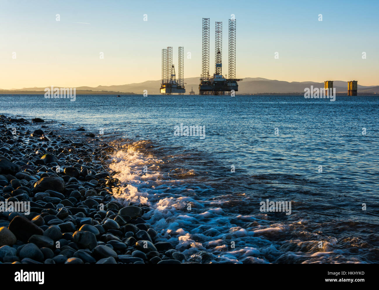 Oil Rigs in the Cromarty Firth, Ross Shire, Scotland, United Kingdom Stock Photo