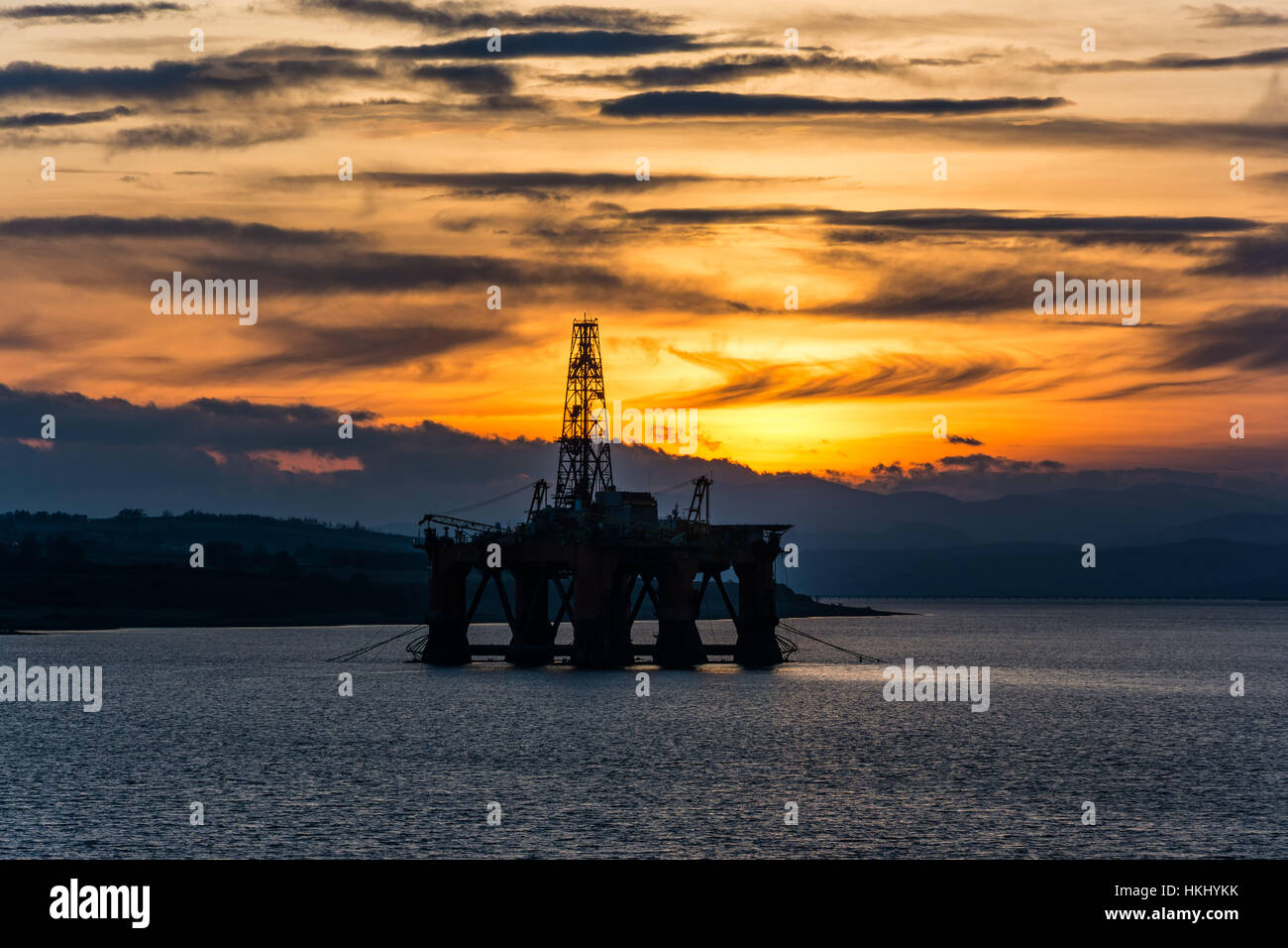 Oil Rigs in the Cromarty Firth, Ross Shire, Scotland, United Kingdom Stock Photo