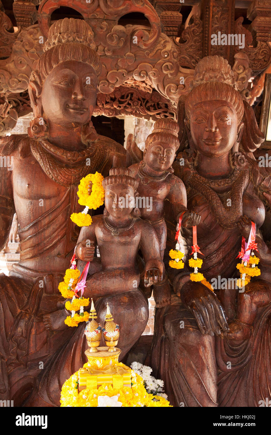 Sanctuary of Truth wooden building with hundreds of carved Buddhist