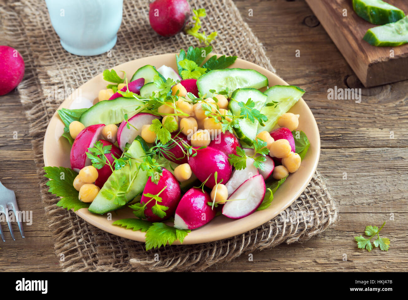 Healthy homemade chickpea and vegetables salad, diet, vegetarian, vegan food, spring detox snack Stock Photo