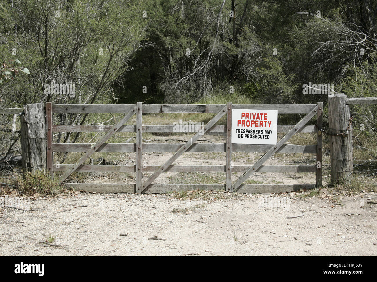 Private property sign on wooden gate.Mitchell River National Park, East
