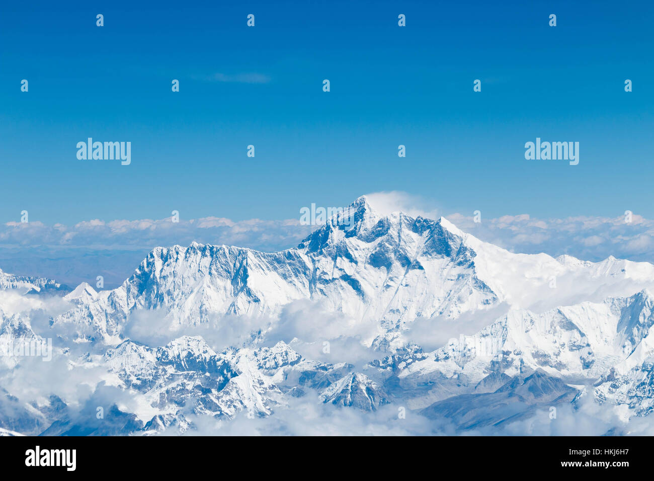Mount Everest with Himalaya mountain range summit Peak view Aerial from
