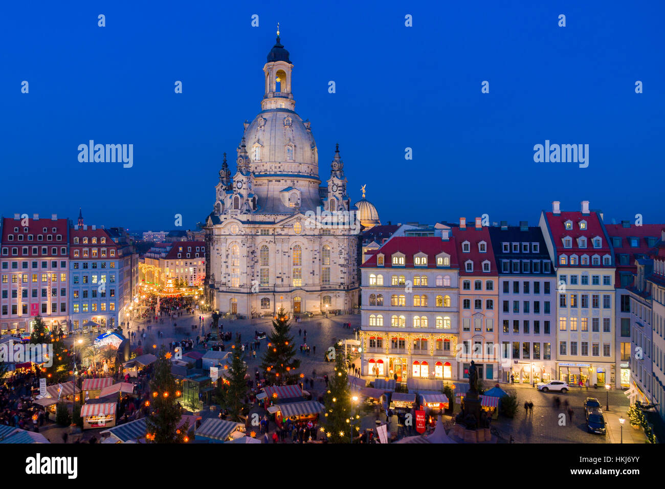 Historical Renaissance-style Christmas market at Neumarkt in front of the Church of our Lady, Dresden, Saxony, Germany Stock Photo