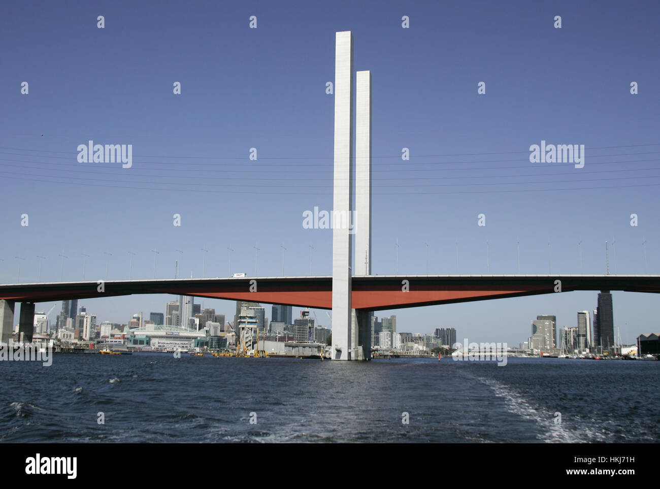 140m high Gateway tower of Bolte Bridge across Yarra River, Australia ...