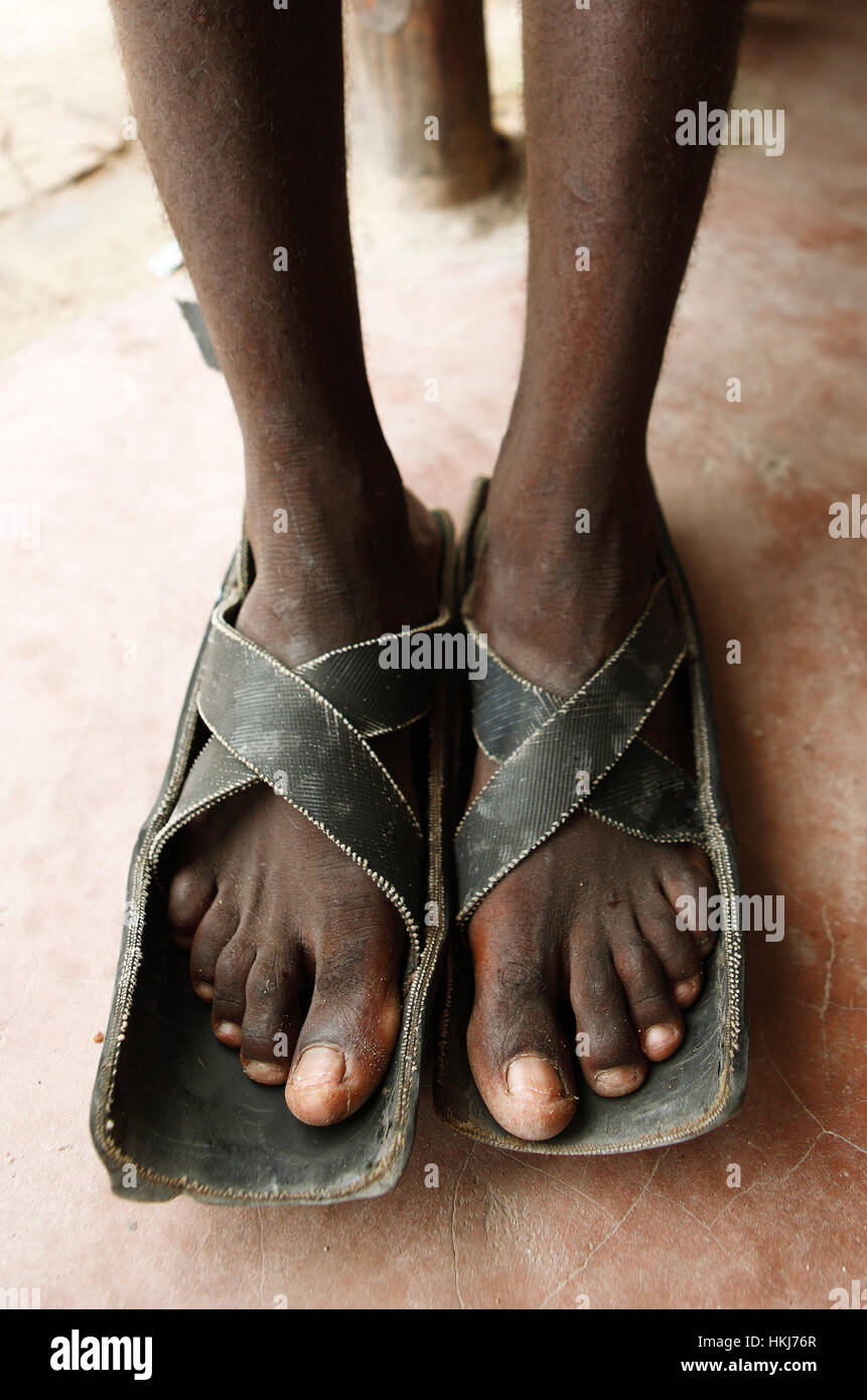 Maasai feet in shoes made from car tires, Watamu, Kilifi County, Kenya Stock Photo