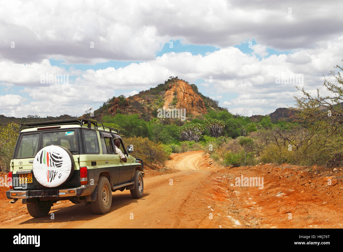 SUV in Tsavo West National Park, Taita-Taveta County, Kenya Stock Photo